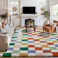 PureCozy Checkered Rug 8x10 for Living Room, Modern Neutral Shag Rug Washable by PureCozy