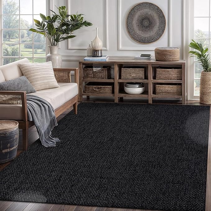 CAMILSON Easy Jute Rug 8x10, Indoor Outdoor Dark Gray Black Farmhouse Area Rugs - Image 7