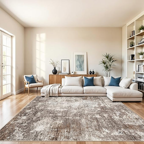 8x10 Washable Living Room Rug – Modern Neutral Abstract Large Area Rug by BYYVOORugsforYourHome