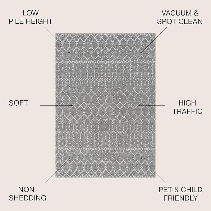 JONATHAN Y Boho Vintage Diamond Gray/Ivory Indoor Area Rug 5X8 ft, Moroccan Hype - Image 2