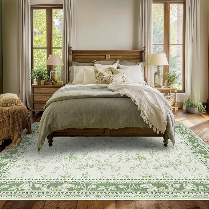 Sage Green Area Rugs 10x12 for Living Room Boho Washable Extra Large Floral - Image 8