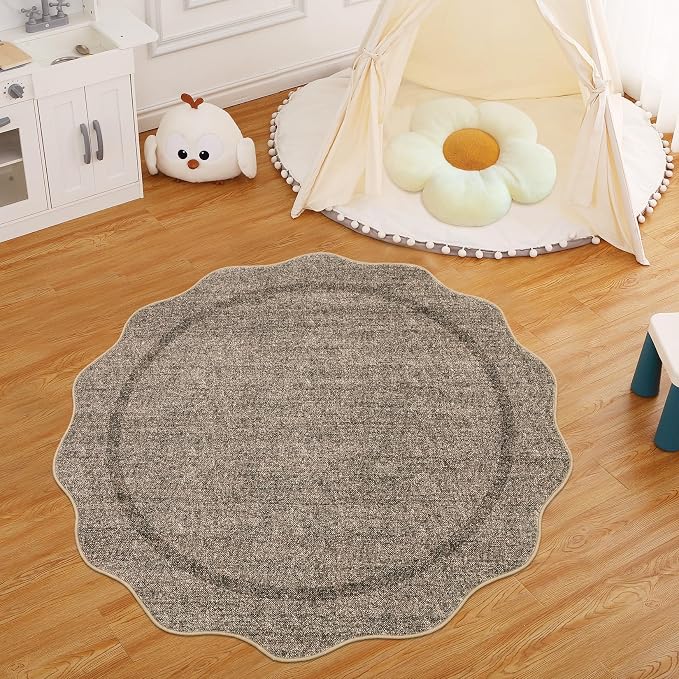 GarveeHome Scalloped Round Washable Rug, Soft Modern Round Rugs 5ft Circle - Image 7