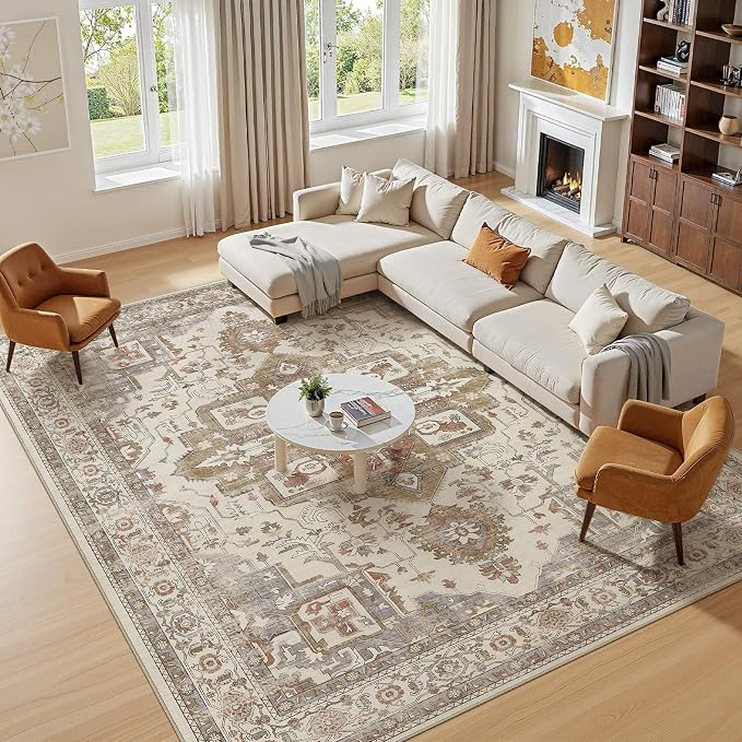 10x12 Washable Area Rugs for Living Room, Large Rug Non Slip Backing Vintage - Image 4