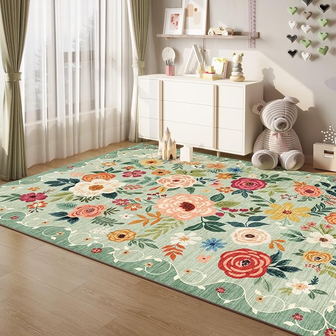 DUKINO 5x8 Area Rug for Living Room, Washable Lightweight Non Slip Floral - Image 8