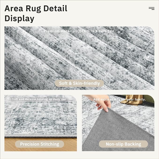 Soalmost 12x15 Washable Area Rug Gray Neutral Abstract Living Room Large Carpet - Image 7