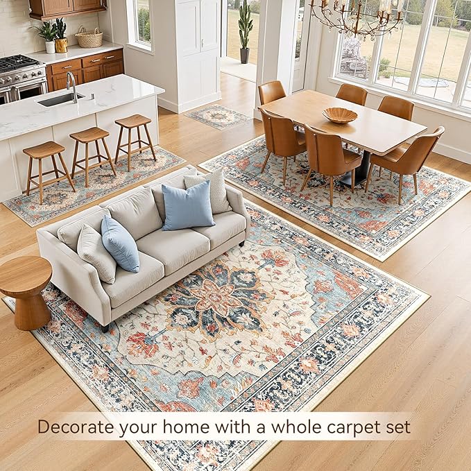 RELEANY Area Rugs 8'x10' Washable Non-Slip, Floral Vintage Distress Medallion - Image 4