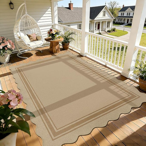 6x9 Scalloped Rug Easy Jute Washable Outdoor Patio Rug by Zeeinx