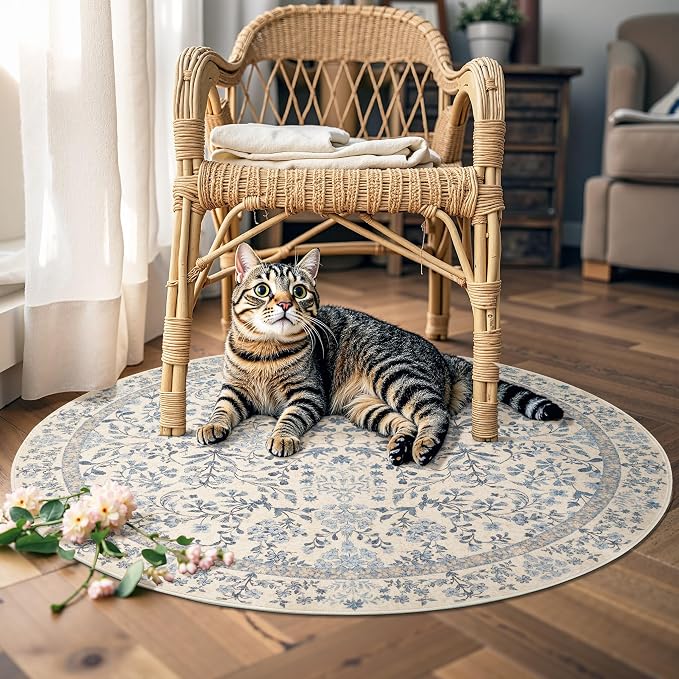 jinchan Zenith Round Rug 4ft Area Rug Soft 4'Round Floral Aesthetic Rug - Image 4