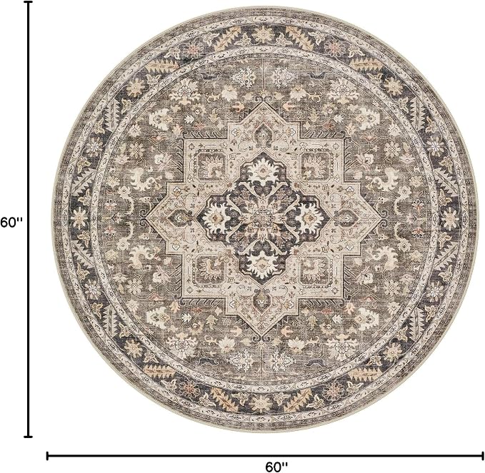 5ft Round Vintage Living Room Area Rug - Image 2