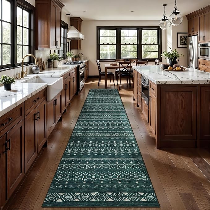 SERISSA Hallway Runner Rug, 2x10 Washable Non-Slip Dark Green Runners - Image 2