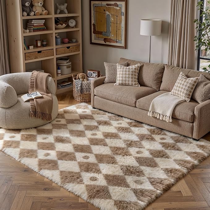PureCozy Brown 5x8 Area Rug for Living Room Washable Non Slip Neutral Soft by PureCozy
