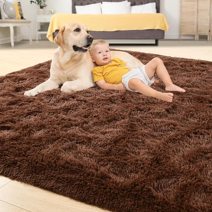 Tepook 8x10 Brown Area Rugs for Living Room Bedroom, Soft Fluffy Plush Shaggy - Image 4