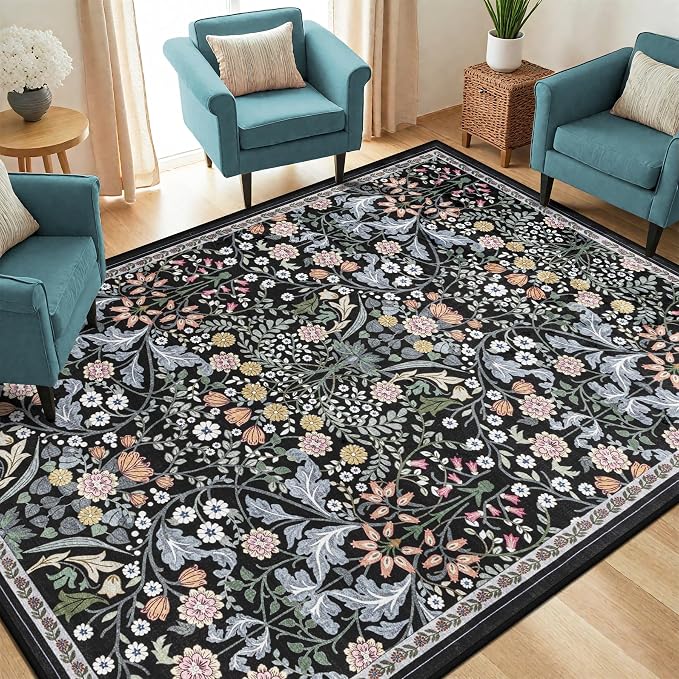 6x9 Area Rugs for Living Room: Floral Washable Rug Vintage Large Soft Boho - Image 2