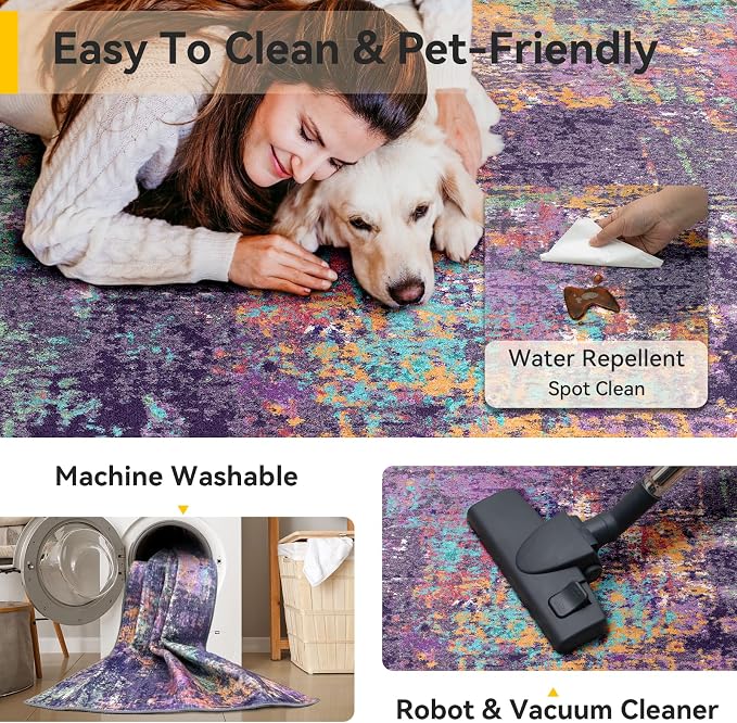 RELEANY Washable Area Rugs 3'x5' Non-Slip Modern Abstract Soft - Image 5
