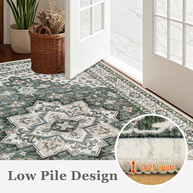 Round Area Rug for Living Room: 8 ft Washable Vintage Boho Soft Thin Circle Rug - Image 8