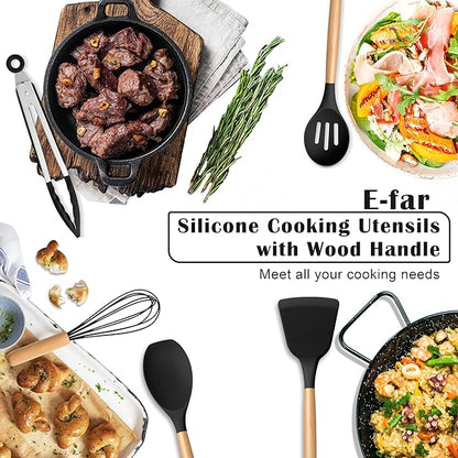 E-far Silicone Cooking Utensils Set, 10-Piece Black Kitchen Utensils Set - Image 7
