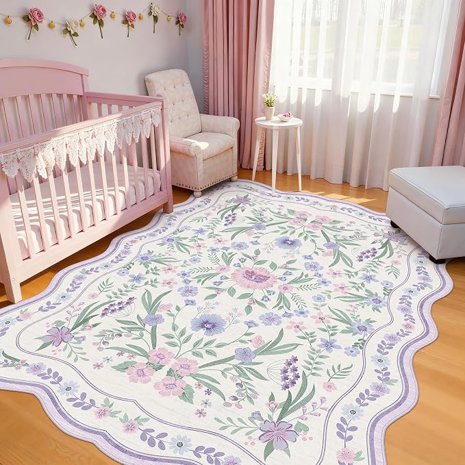 Scalloped Floral Rug 6x9, Soft Low Pile Cottagecore Rug by Dadasgk