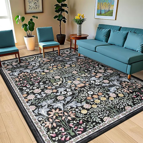 8x10 Area Rugs for Living Room: Floral Washable Rug Vintage Large Soft Boho - Image 2