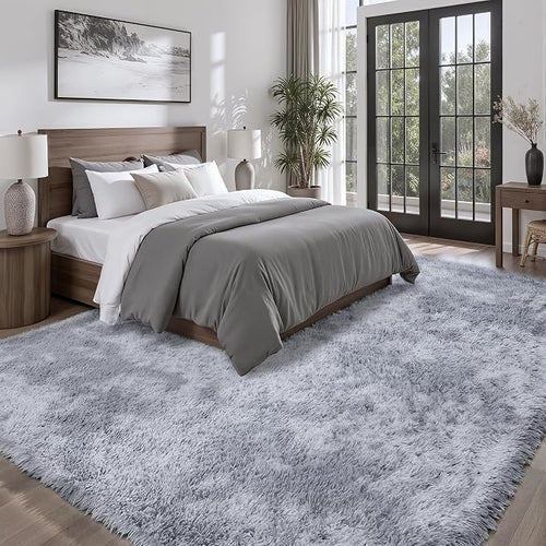 8x10 Area Rugs for Living Room Bedroom: Light Grey Soft Fluffy Shag Upgrade - Image 2