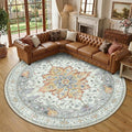 RELEANY Area Rugs Round 10ft Washable Non-Slip, Floral Vintage Distress by RELEANY