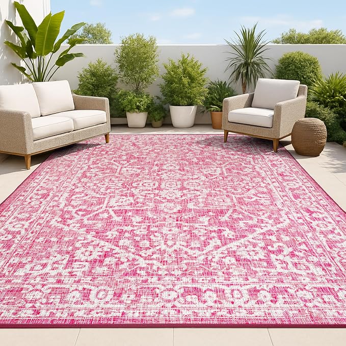 JONATHAN Y Boho Medallion Indoor Outdoor Area Rug 8X10 Fuchsia/Light Gray by JONATHANY