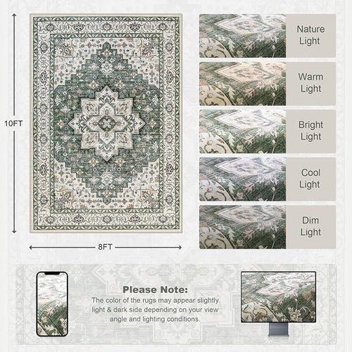 8x10 Area Rugs for Living Room: Washable Rug Soft Vintage Boho Medallion Carpet - Image 2