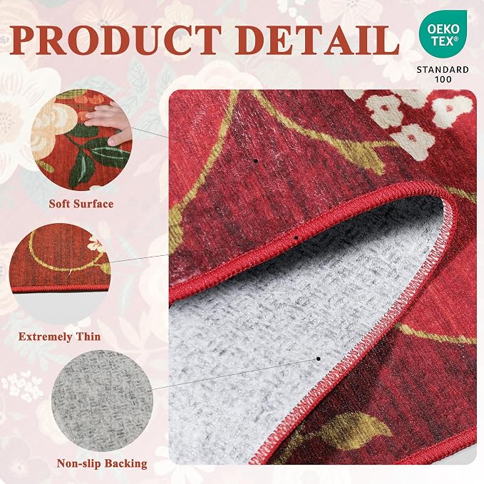 DUKINO 2x4 Rug for Entryway, Washable Kitchen Floral Runner Rug - Image 4