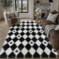 PureCozy Checkered Rug 5x8 Fluffy Shag Living Room Black and White Area Rug by PureCozy