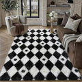 PureCozy Checkered Rug 5x7 Fluffy Shag Living Room Black and White Area Rug by PureCozy