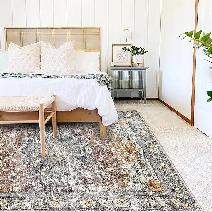 CHAMPLANT Area Rug 8x10 Washable Rug Taupe Vintage Traditional Mat Distressed - Image 2
