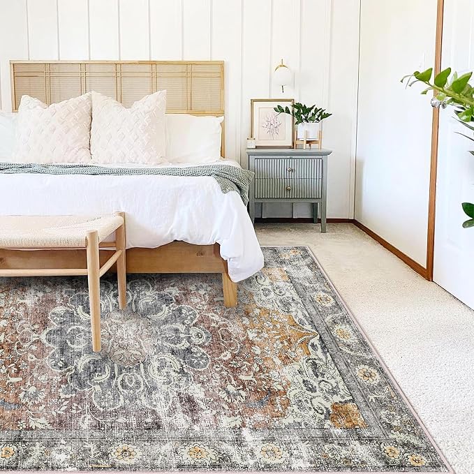 CHAMPLANT Area Rug 5x7 Washable Rug Brown Vintage Traditional Floor Cover - Image 2