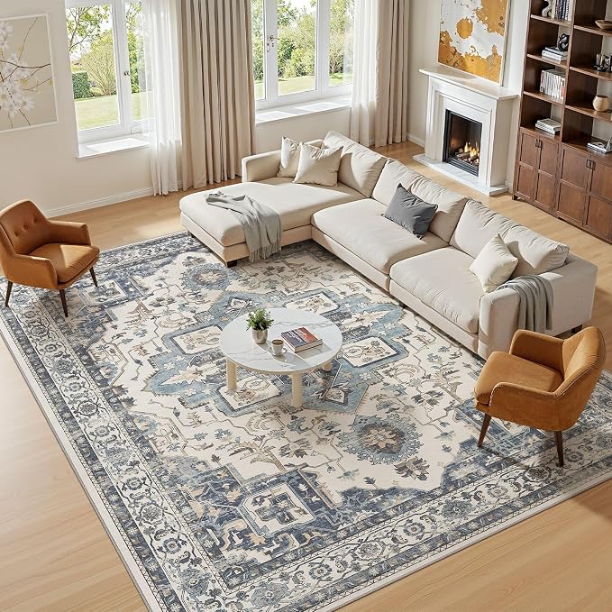 8x10 Washable Area Rugs for Living Room, Large Rug Non Slip Backing Vintage - Image 4