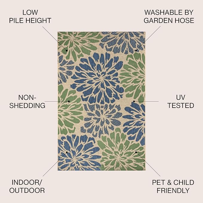 JONATHAN Y Floral Textured Weave Indoor Outdoor Square Area Rug 6X6 Navy/Green - Image 2