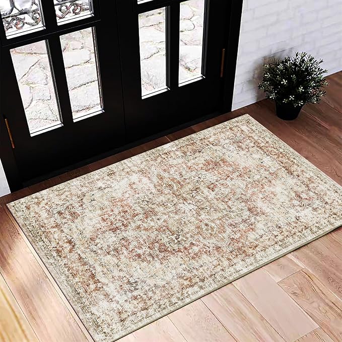 CHAMPLANT Washable Area Rug 2'x3' Door Mat Vintage Distressed Doormat Indoor by CHAMPLANT