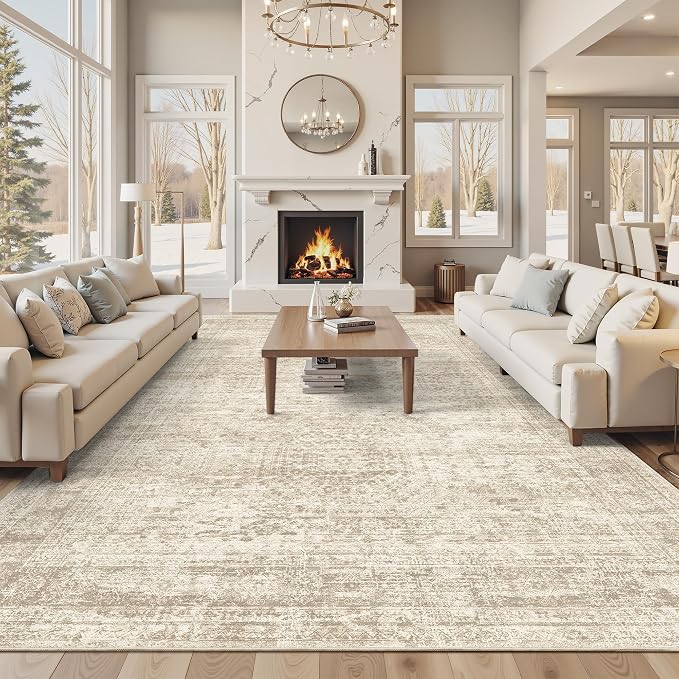 Soalmost 12x15 Washable Area Rug Beige Neutral Abstract Living Room Large by Soalmost