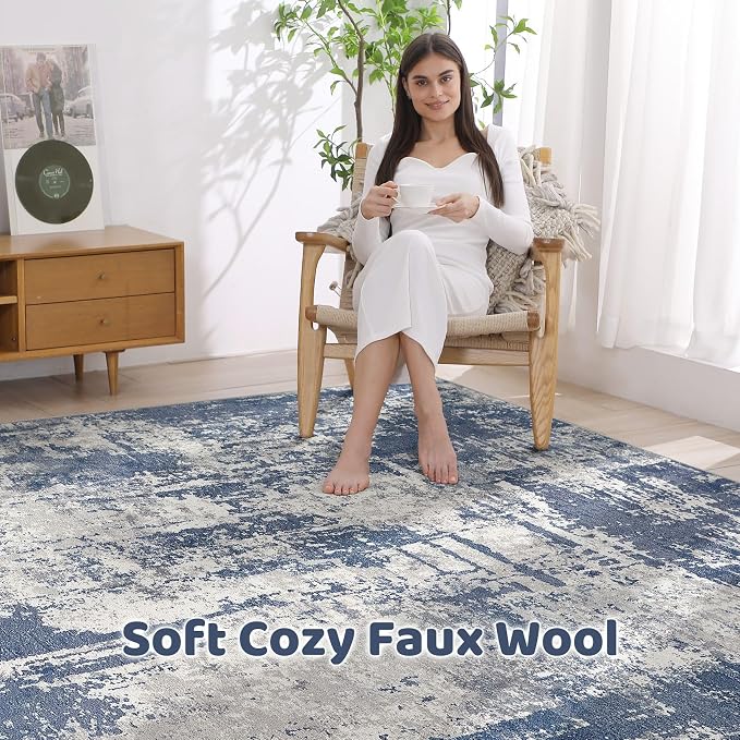 7x9 Area Rug Living Room: Washable Large Abstract Modern Soft Rug Stain - Image 3
