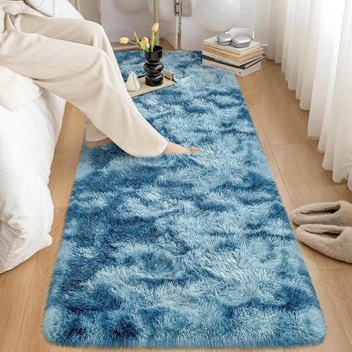 2x6 ft Soft Blue Runner Rugs for Bedroom Living Room Blue Fluffy Rug Plush Shag - Image 2
