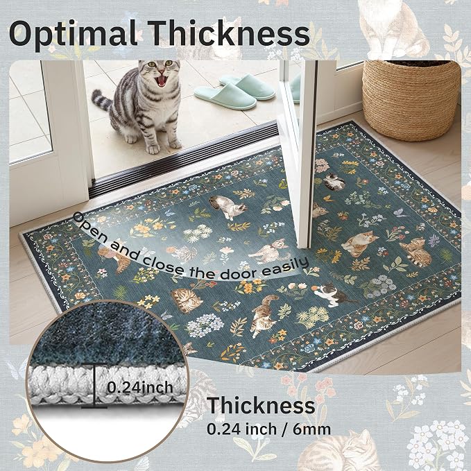 Soalmost 2x3 Cat Rugs for Entryway, Machine Washable Door Mat Animal Floral - Image 5