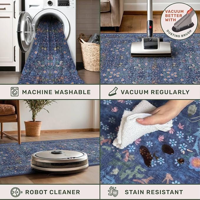 Hazo Haus Non Slip 2x10 Dark Blue Hallway Runner - 10ft Long Runner Rugs - Image 4