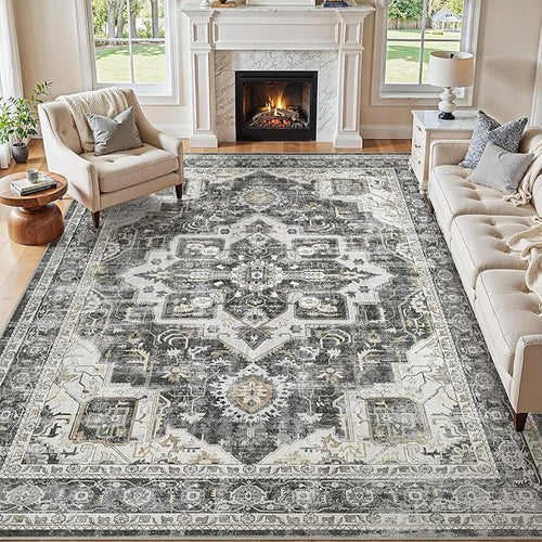 9x12 Area Rugs for Living Room, Washable Non Slip Vintage Distressed Stain by JessibouAreaRug