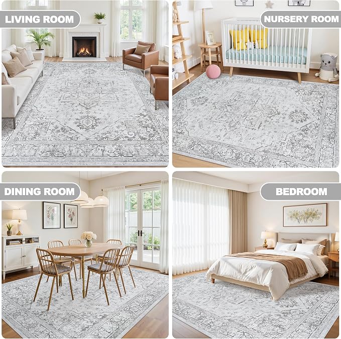 8x10 Area Rugs for Living Room:Washable Vintage Medallion Rug Non-Slip Soft Low - Image 6