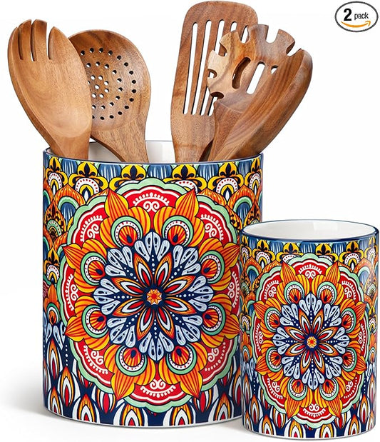 vancasso SIMI Utensil Holder, 7.3"+5.5" Porcelain Kitchen Utensil Holder by vancasso