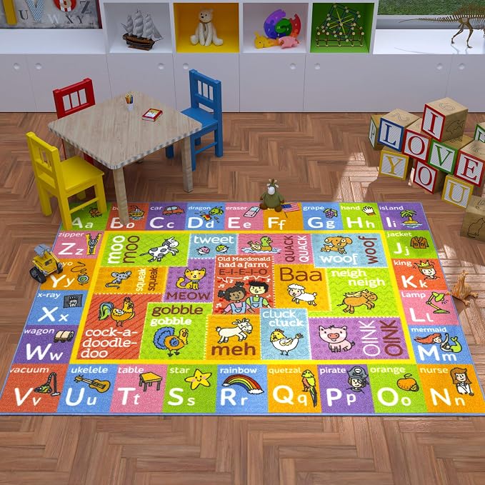 KC Cubs 5x7 ABC Alphabet Animal Sounds Rug – Educational Non-Slip Carpet Play - Image 2