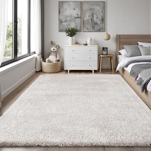 Area Rug for Living Room Bedroom: 5x7 White Soft Fluffy Shag Upgrade Non-Slip - Image 2