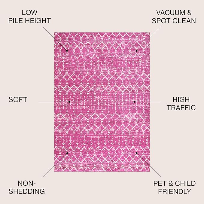 JONATHAN Y Boho Vintage Diamond Fuchsia/Ivory Indoor Area Rug 5X8 ft, Moroccan - Image 2