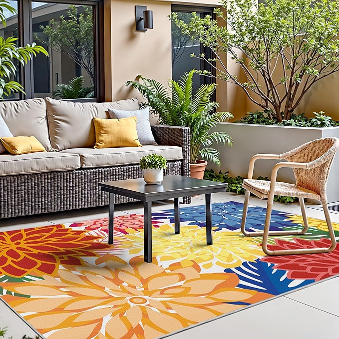 Colorful 3x5 Washable Rug for Living Room Tropical Botanical Modern Floral - Image 3