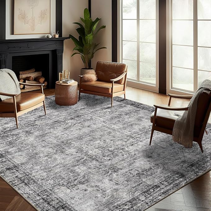 CHAMPLANT Washable Area Rug 8'x10' Retro Boho Design Non-Shedding Non-Slip Easy by CHAMPLANT