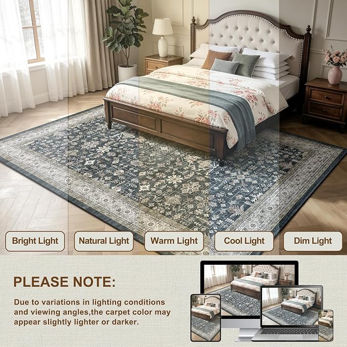 Ashen Washable 10x14 Area Rugs for Living Room, Dining Room Rugs for Under Table - Image 3
