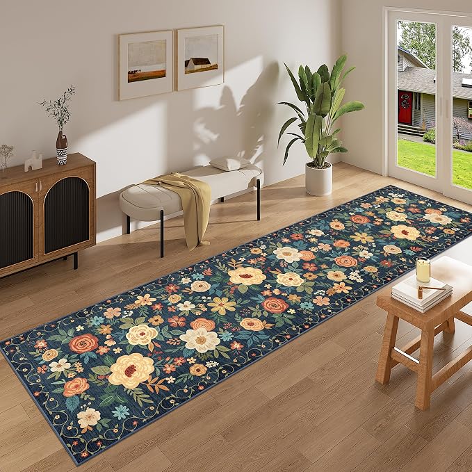 DUKINO Runner Rug for Hallway, 2.6x10 Washable Floral Long Kitchen Rug - Image 3