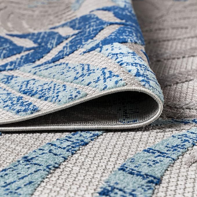 JONATHAN Y Tropics Palm Leaves Indoor Outdoor Area Rug 3X5 Gray/Blue, Boho - Image 9